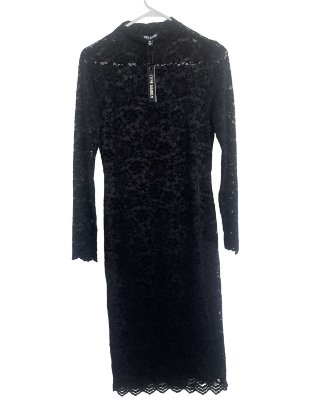 Steve Madden Vivienne Black Lace Dress Medium Long Sleeve Floral Pattern